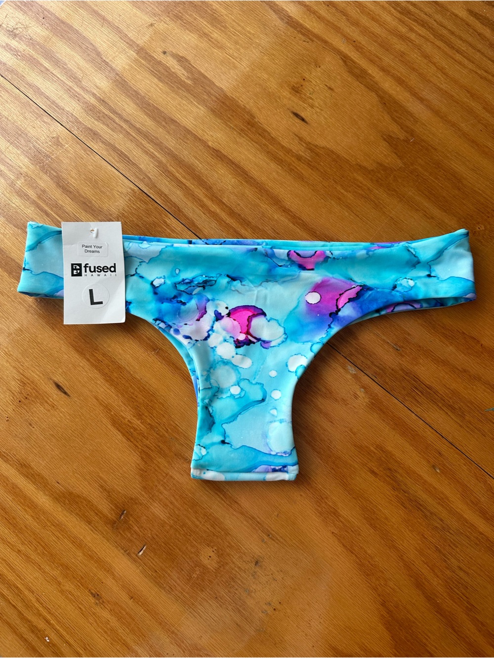 Fused Blue Marble Print Tie-Side Bikini Bottom - Turquoise/Pink